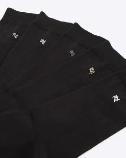 Black 5 Pack Metallic Embroidered RI Socks