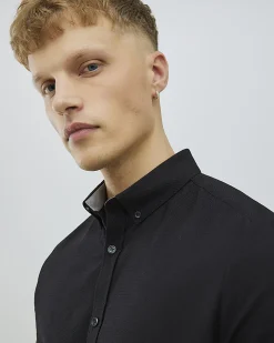 Black Textured Muscle Fit Long Sleeve Shirt