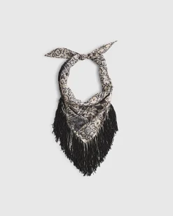 Black Abstract Print Tassel Trim Scarf