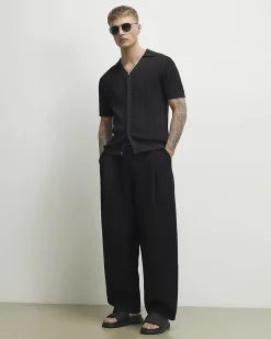 Black Barrel Fit Pleated Joggers