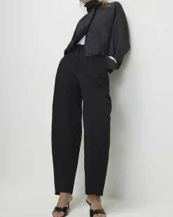 Black Barrel Leg Tailored Trousers