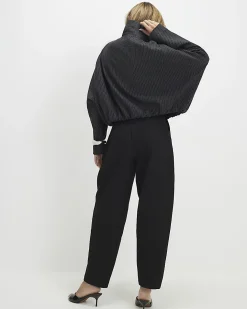 Black Barrel Leg Tailored Trousers