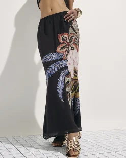 Black Beaded Floral Maxi Skirt