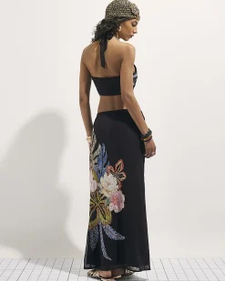 Black Beaded Floral Maxi Skirt