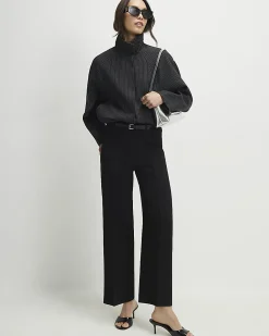 Black Belted Cropped Wide Leg Trousers