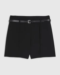 Black Belted Pintuck Shorts