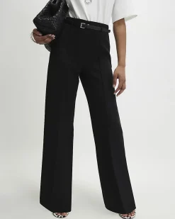 Black Belted Straight Leg Trousers