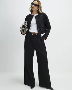 Black Belted Wide Leg Trousers