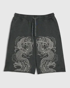 Black Bermuda Fit Japanese Dragon Shorts