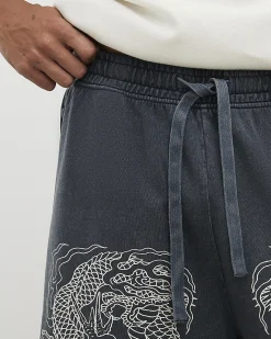 Black Bermuda Fit Japanese Dragon Shorts