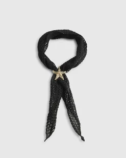 Black Black Broderie Starfish Scarf