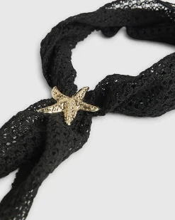 Black Black Broderie Starfish Scarf