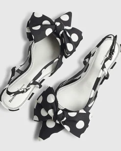 Black Bow Polka Dot Slingback Court Heels
