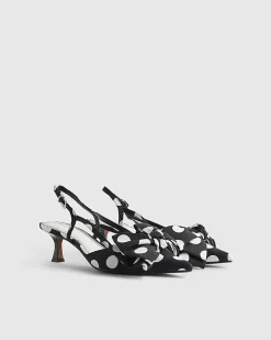 Black Bow Polka Dot Slingback Court Heels