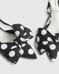 Black Bow Polka Dot Slingback Court Heels