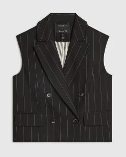 Black Boxy Fit Pinstripe Waistcoat