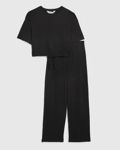 Black Bubble Hem Jersey Loungewear Set