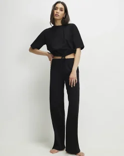 Black Bubble Hem Jersey Loungewear Set