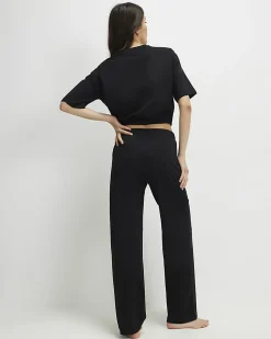Black Bubble Hem Jersey Loungewear Set