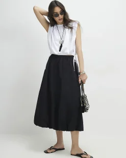 Black Bubble Hem Midi Skirt