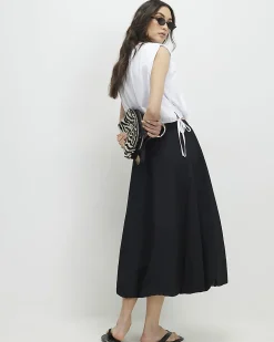 Black Bubble Hem Midi Skirt