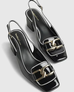 Black Buckle Loafer Court Slingback Heels
