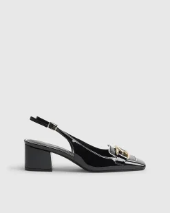 Black Buckle Loafer Court Slingback Heels