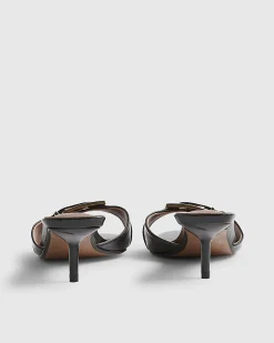 Black Buckle Pointed Heeled Mules