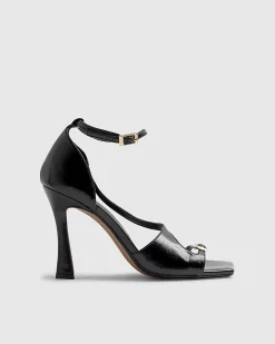 Black Buckle Strap Heeled Sandals