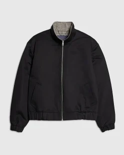 Black Check Lined Harrington Jacket