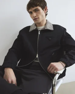 Black Check Lined Harrington Jacket