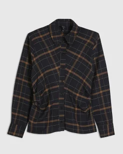 Black Check Shoulder Pad Shirt