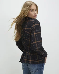 Black Check Shoulder Pad Shirt