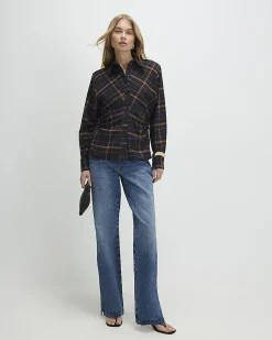 Black Check Shoulder Pad Shirt