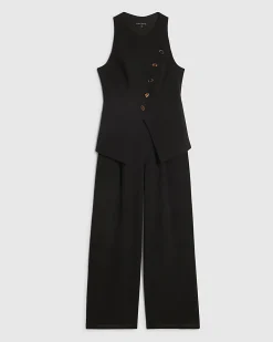 Black Collarless Asymmetric Jumpsuit