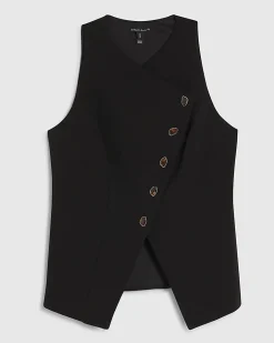 Black Collarless Asymmetric Waistcoat