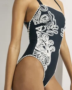 Black Cornelli Print Swimsuit