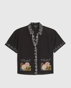 Black Cotton Beaded Floral Shirt
