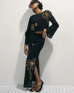 Black Cotton Beaded Knit Top