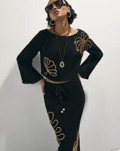 Black Cotton Beaded Knit Top