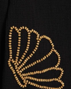 Black Cotton Beaded Knit Top
