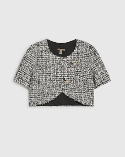 Black Cotton Blend Boucle Wrap Over Top