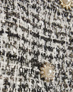 Black Cotton Blend Boucle Wrap Over Top