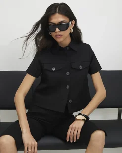Black Cotton Blend Boxy Fit Shirt