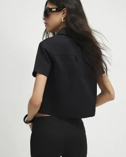 Black Cotton Blend Boxy Fit Shirt