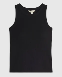 Black Cotton Blend Built In Bra Vest Top