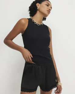 Black Cotton Blend Built In Bra Vest Top