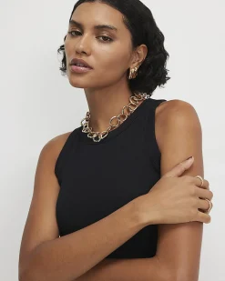 Black Cotton Blend Built In Bra Vest Top