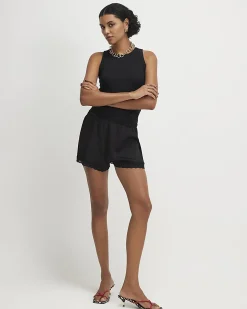 Black Cotton Blend Built In Bra Vest Top