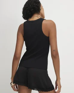 Black Cotton Blend Built In Bra Vest Top